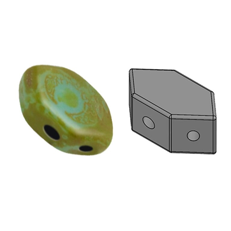 Paros® Par Puca® Opaque Aqua Picasso, 2 Hole Czech Glass 7x4mm, 63020-43400-60 beads