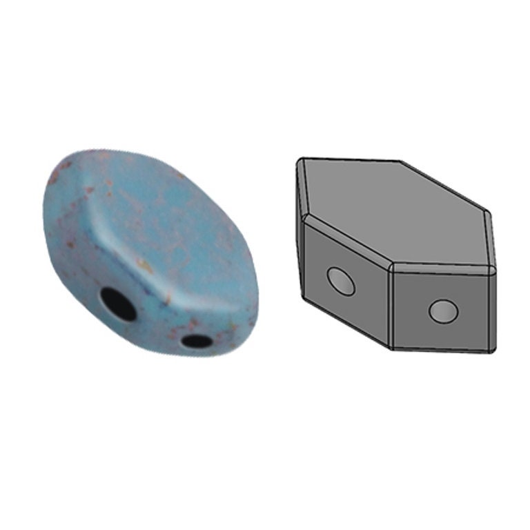 Paros® Par Puca® Opaque Aqua Bronze, 2 hole beads 7 x 4mm, 60 beads 63020/15496