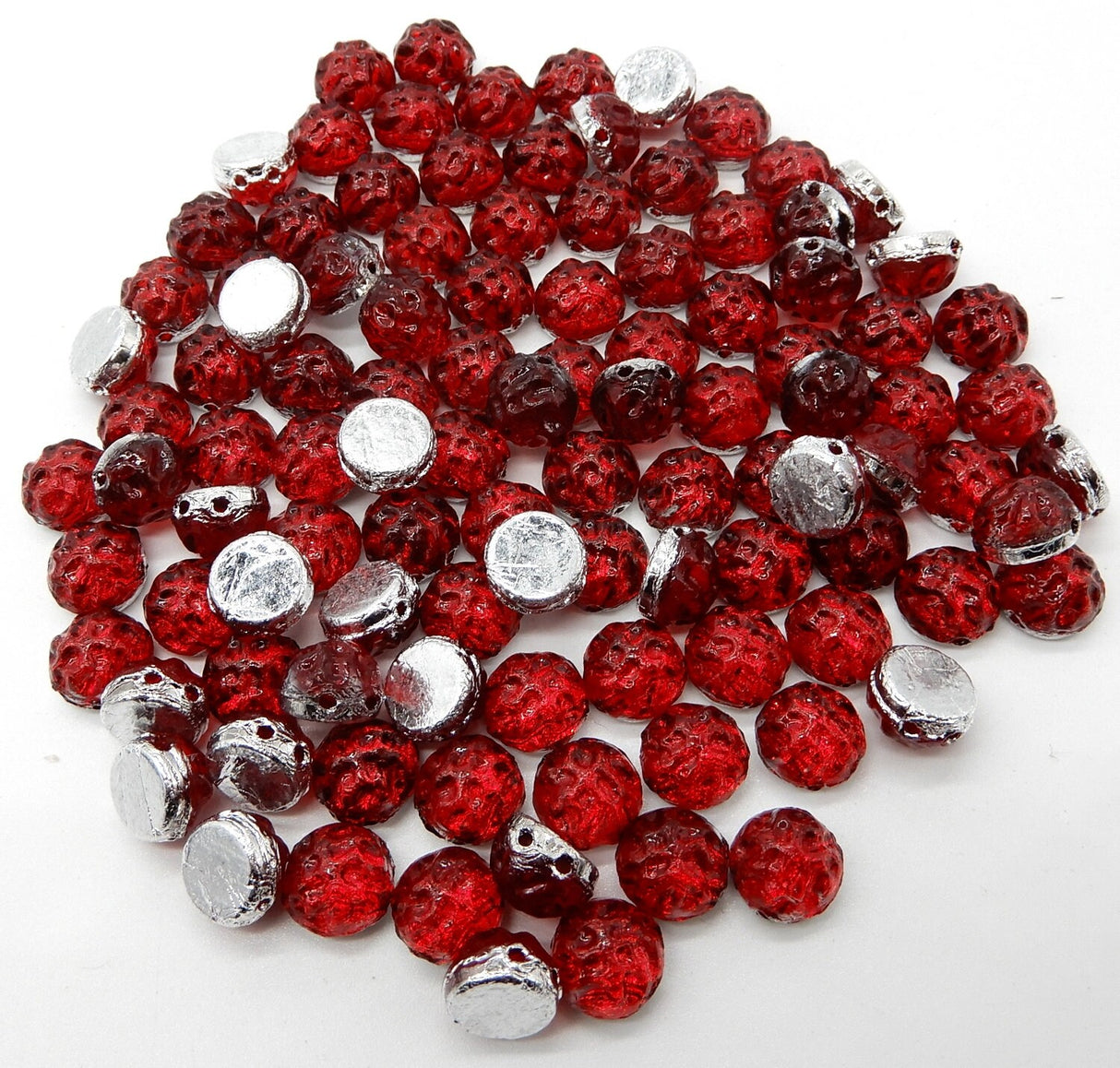 Baroque Backlit Ruby, 2-Hole Cabochon 7mm Czech Glass, 90080-29801-20 Beads