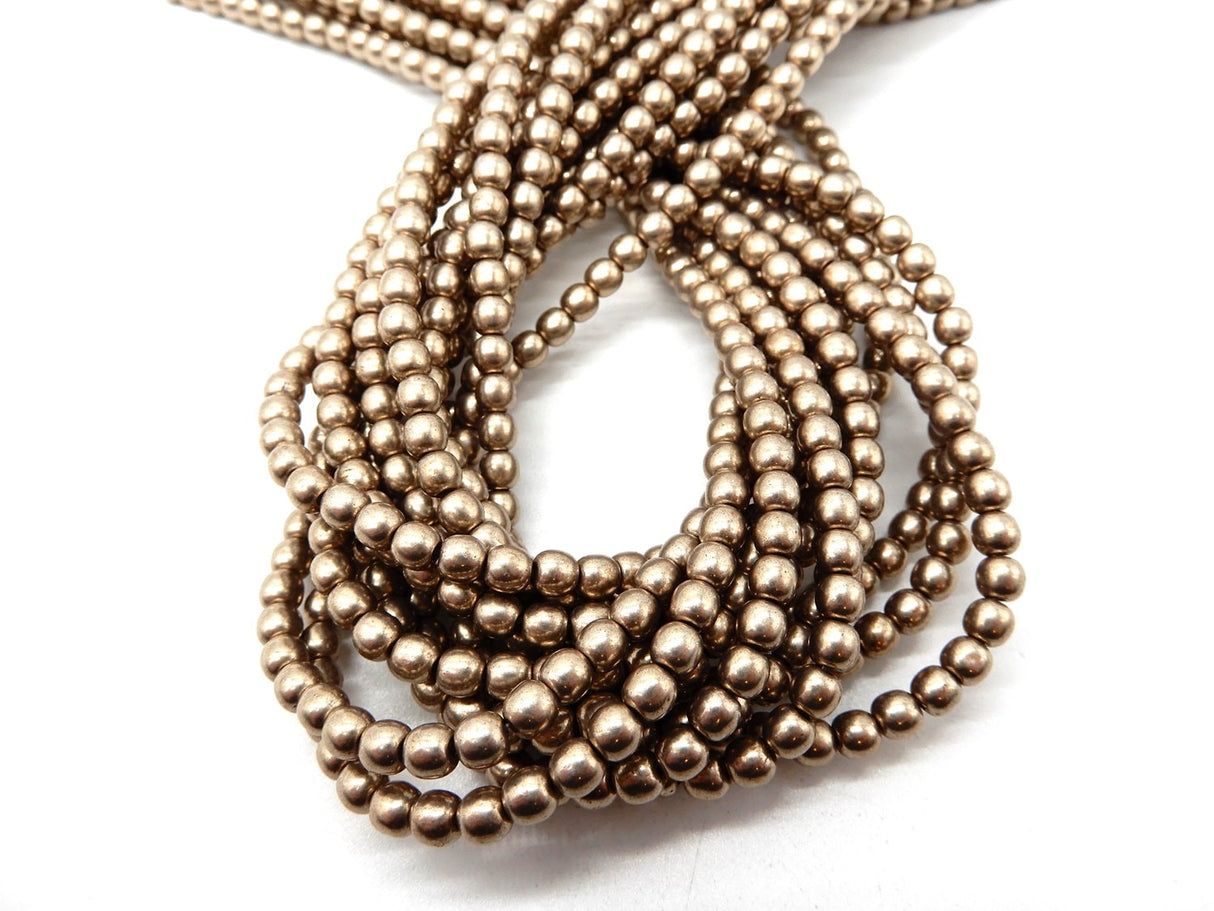 4mm Round Saturated Metallic Hazelnut, Czech Glass Beads, 77056