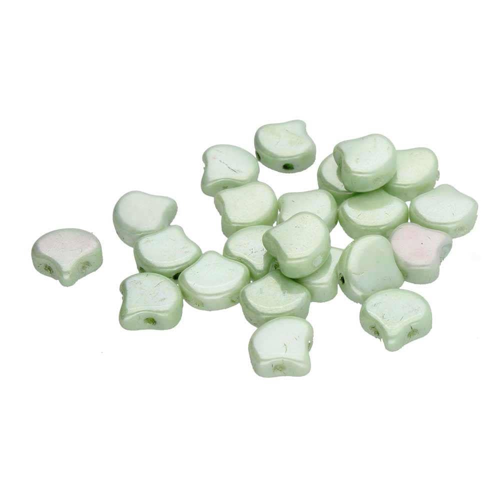 Ginko Bead Chalk Green Luster, 2-Hole Czech Glass 7.5x7.5mm, 03000-14457-35 Beads