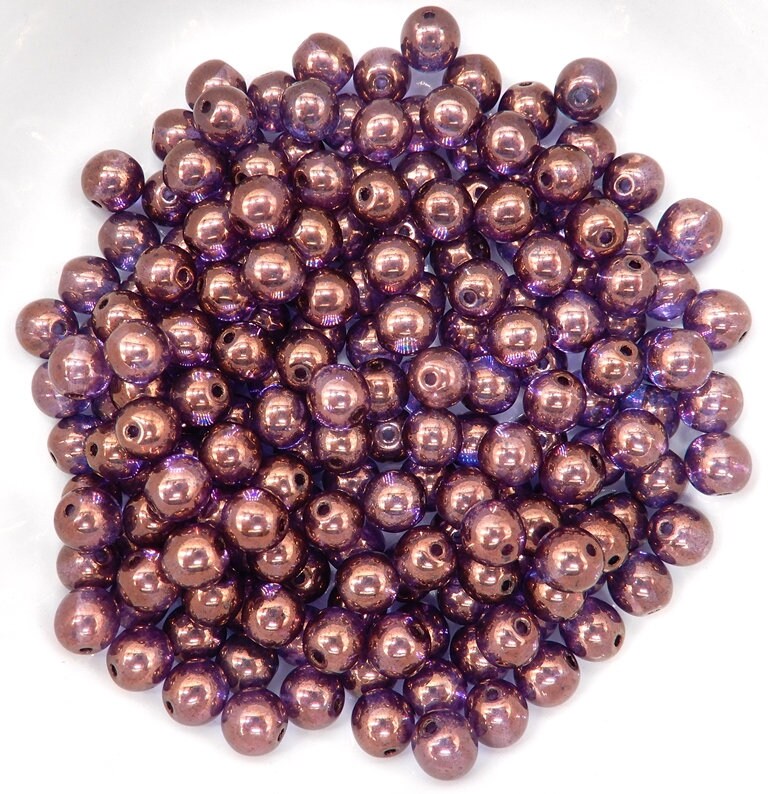 6mm Round Crystal Lila Vega Luster Glass Beads, 00030-15726 - 25 beads