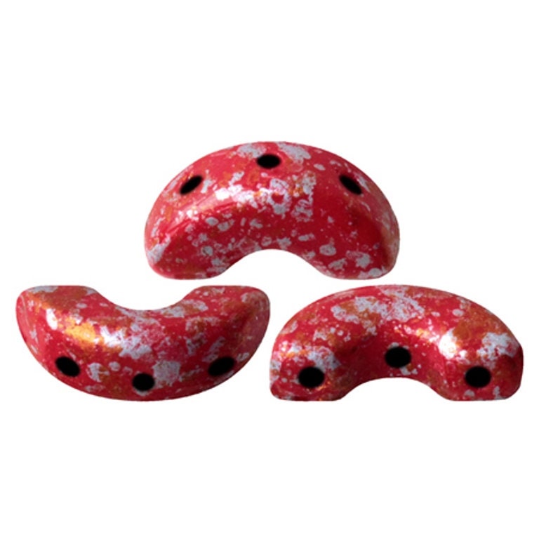 Arcos par Puca Opaque Coral Red Tweedy, 3-Hole 5X10MM Czech Glass 93200-45703-30 Beads