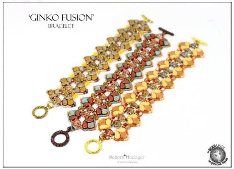 Ginko Bead Bronze Fire Red, 2 hole Czech Glass beads, 00030-01750, Qty 34 Beads