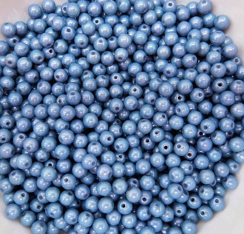 4mm Round Baby Blue Luster Czech Glass Beads, 14464 - 50 beads