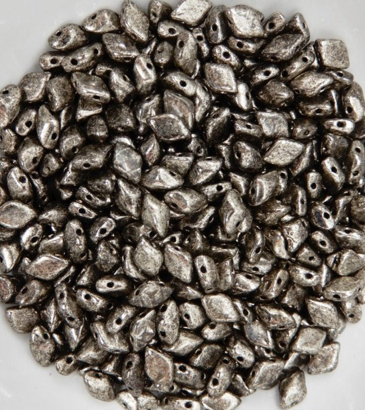 GemDuo Antique Chrome, 2-Hole Matubo Czech beads 8x5mm, 8518549- 10 grams