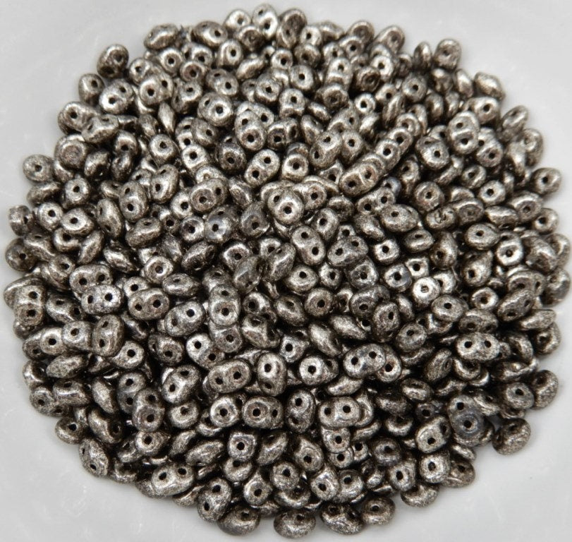 SuperDuo Antique Chrome, Czech Glass 2-hole bead 2.5x5mm-518549, 10 grams