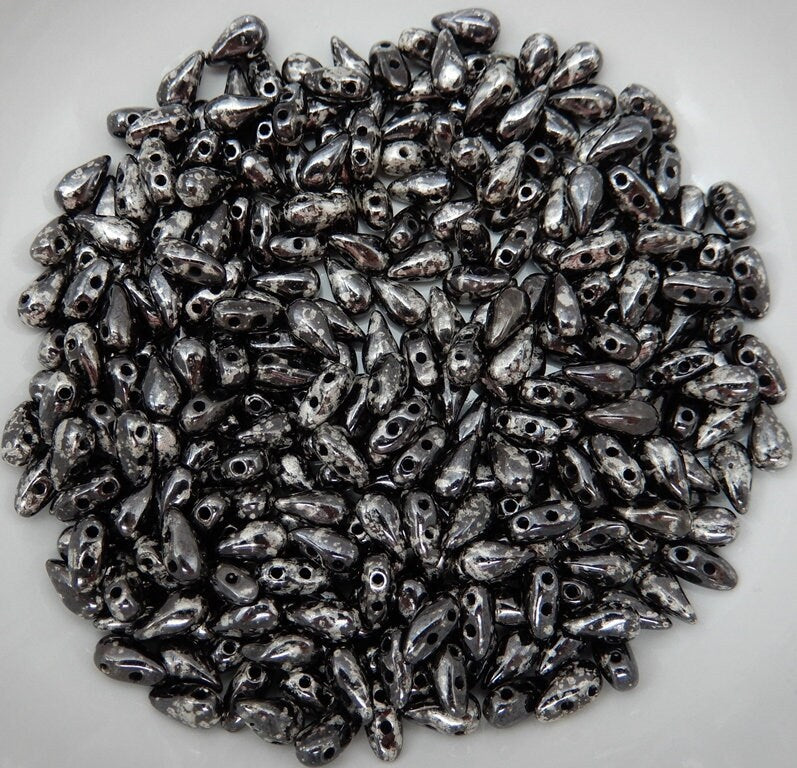 DropDuo Antique Chrome, 2-Hole Czech Glass 3x6MM, 18549-50 Beads