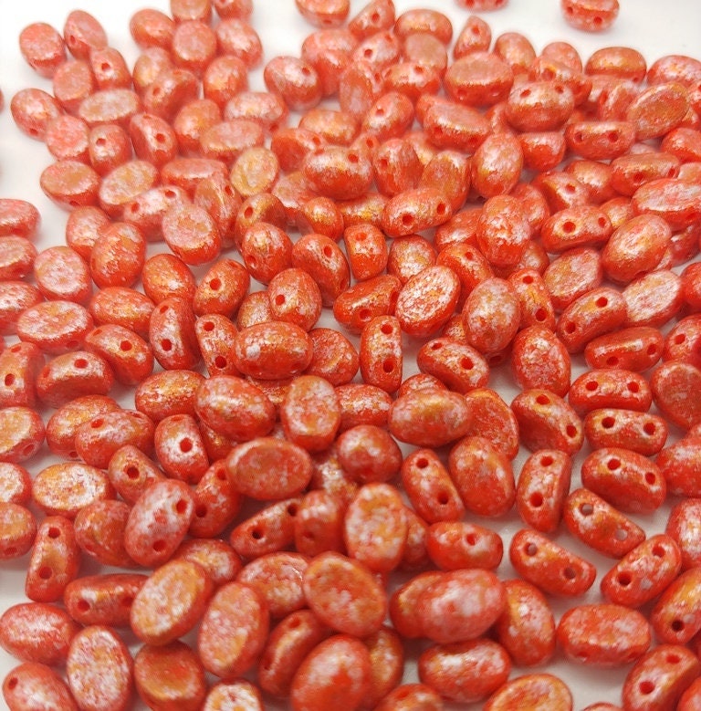 Samos® par Puca® Opaque Light Coral Tweedy, 2 Hole 5x7mm Czech Glass, 93400-45703-25 beads