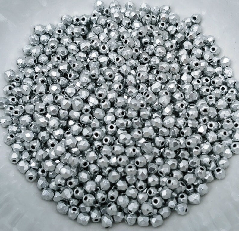 3mm Fire Polish Aluminum Silver, Czech glass faceted round, 01700