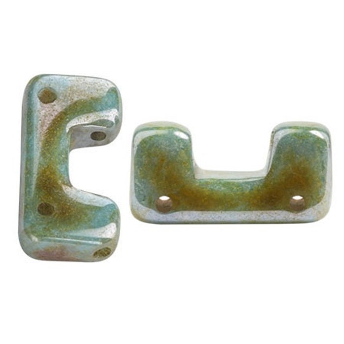 Telos® Op Mix Blue Green, 4 Hole Bead 12mm x 4mm Czech Glass, 65431, Qty 16 beads