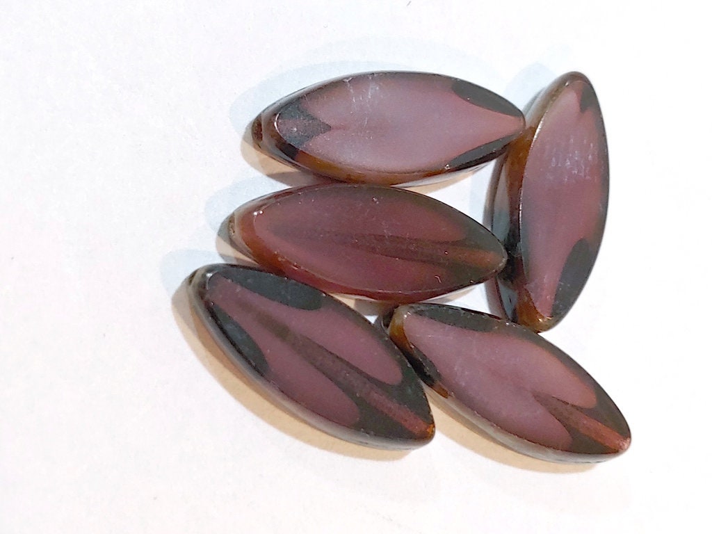 Spindle Beads Purple With Picasso Finish, 7 x 18mm, Czech Glass Beads, 0071-18 10 Beads