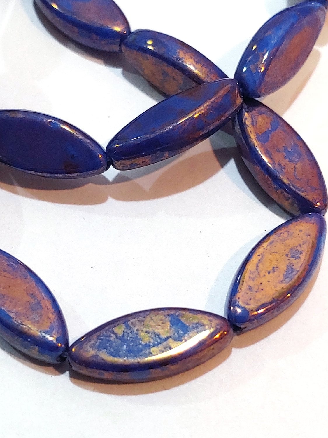Spindle Beads Indigo with Gold Wash, 7 x 18mm, Czech Glass Beads, 0301-18, 9 Beads