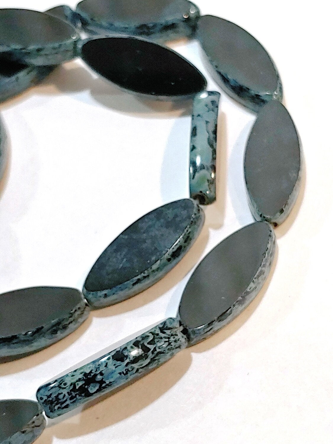 Spindle Beads Black with Picasso Finish, 7 x 18mm, Czech Glass Beads, 1046-18, 10 Beads