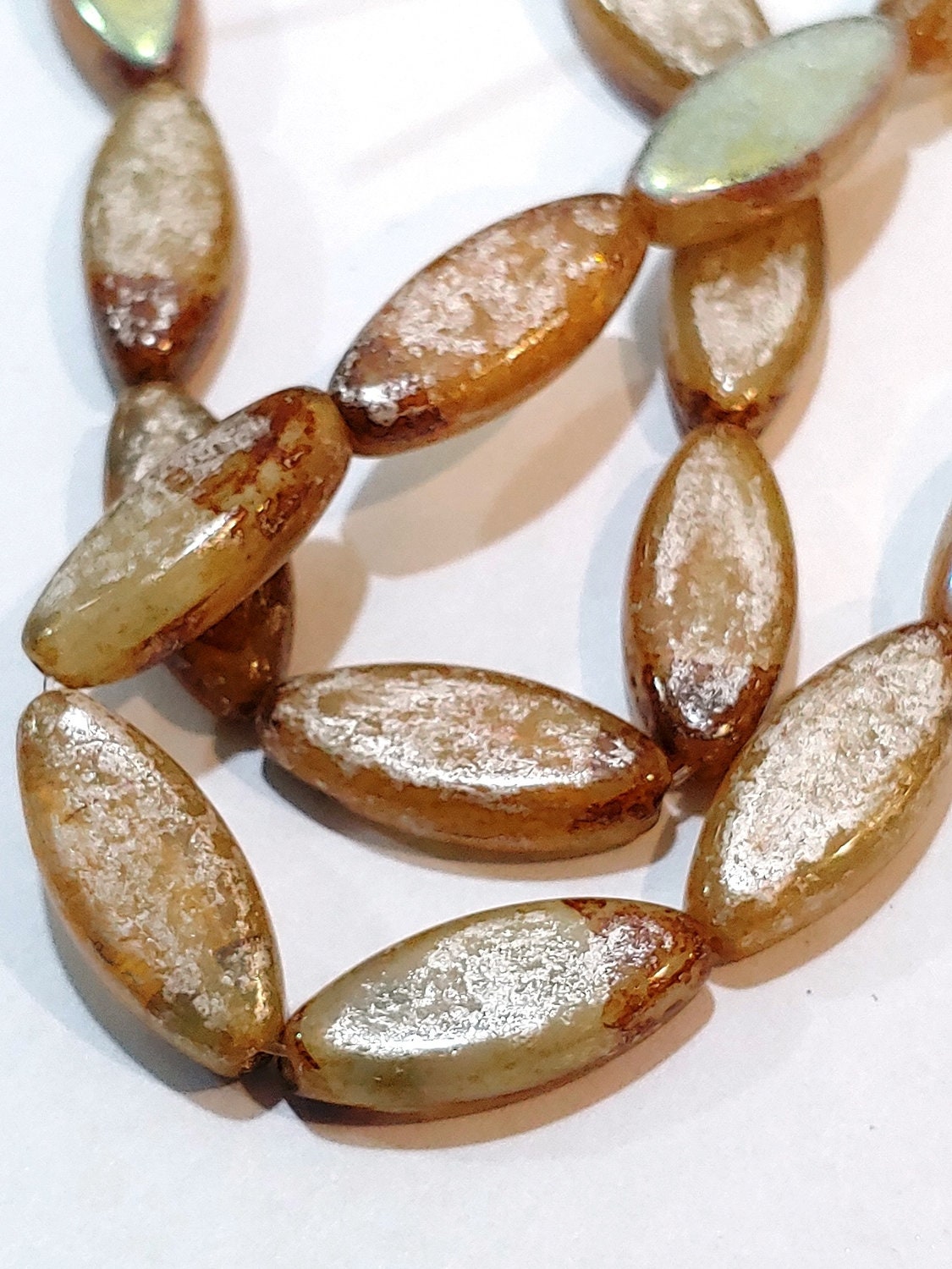 Spindle Beads Champagne with AB and Mercury Finish, 7 x 18mm, Czech Glass Beads, 0315-18, 10 Beads