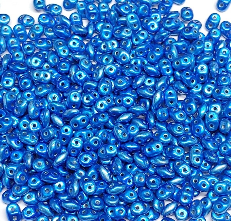 SuperDuo Metalust Crown Blue, Czech Glass 2-hole bead 2.5mm x 5mm, 10 grams