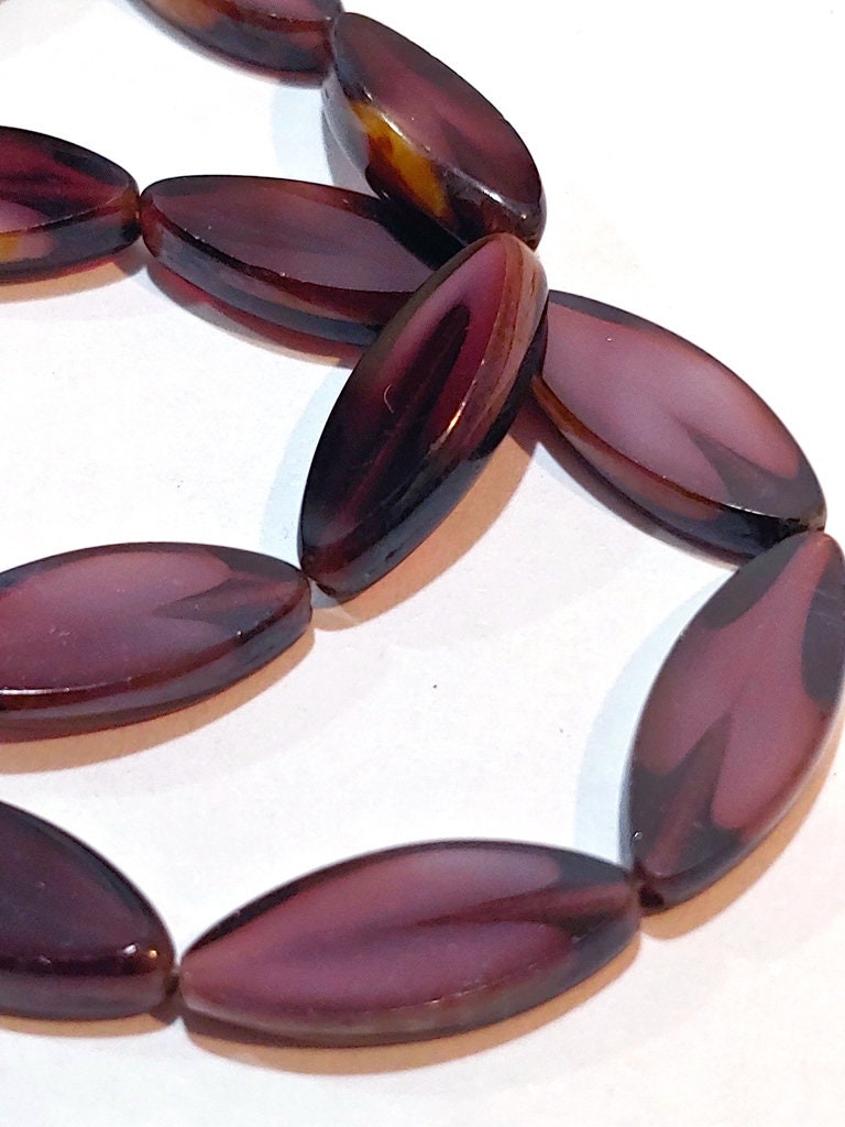 Spindle Beads Purple With Picasso Finish, 7 x 18mm, Czech Glass Beads, 0071-18 10 Beads