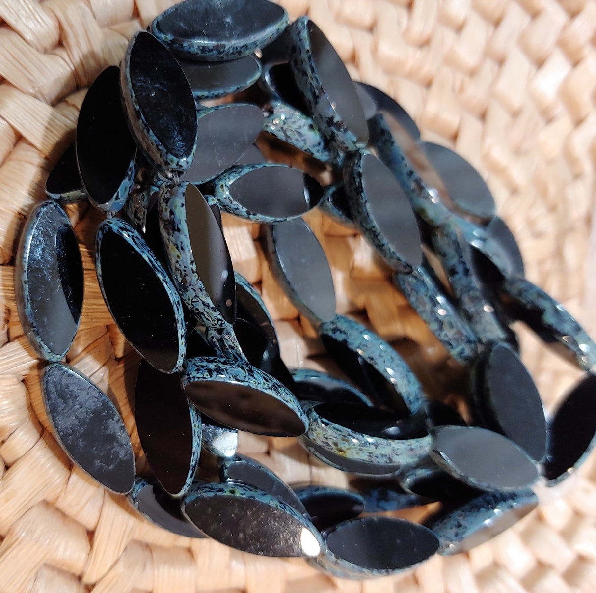 Spindle Beads Black with Picasso Finish, 7 x 18mm, Czech Glass Beads, 1046-18, 10 Beads