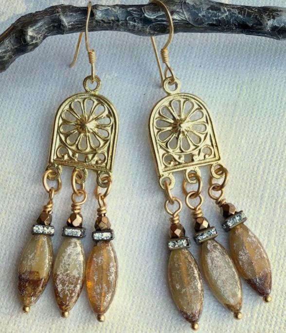 Spindle Beads Champagne with AB and Mercury Finish, 7 x 18mm, Czech Glass Beads, 0315-18, 10 Beads