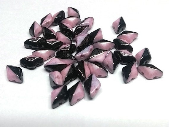 GemDuo Duets Blk/White Beige or Blk/White Lilac, 2-Hole Czech glass, 18.6 grams or 20 grams Choose a color-"Marked Down"
