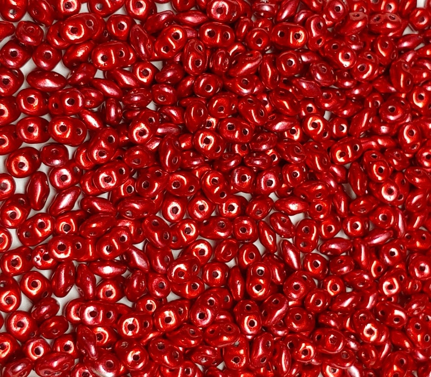 Superduo Metalust Lipstick Red, Czech Glass 2-hole bead 2.5mm x 5mm, 10 grams