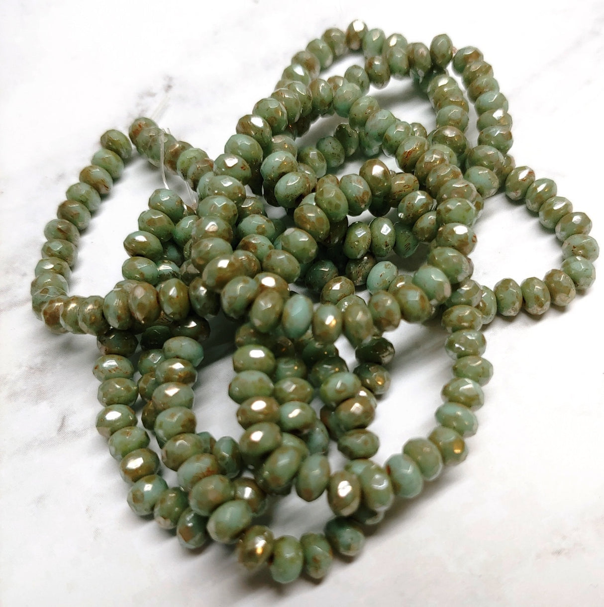 3x5mm Fern with Picasso Finish - Czech Glass Beads, 30 beads