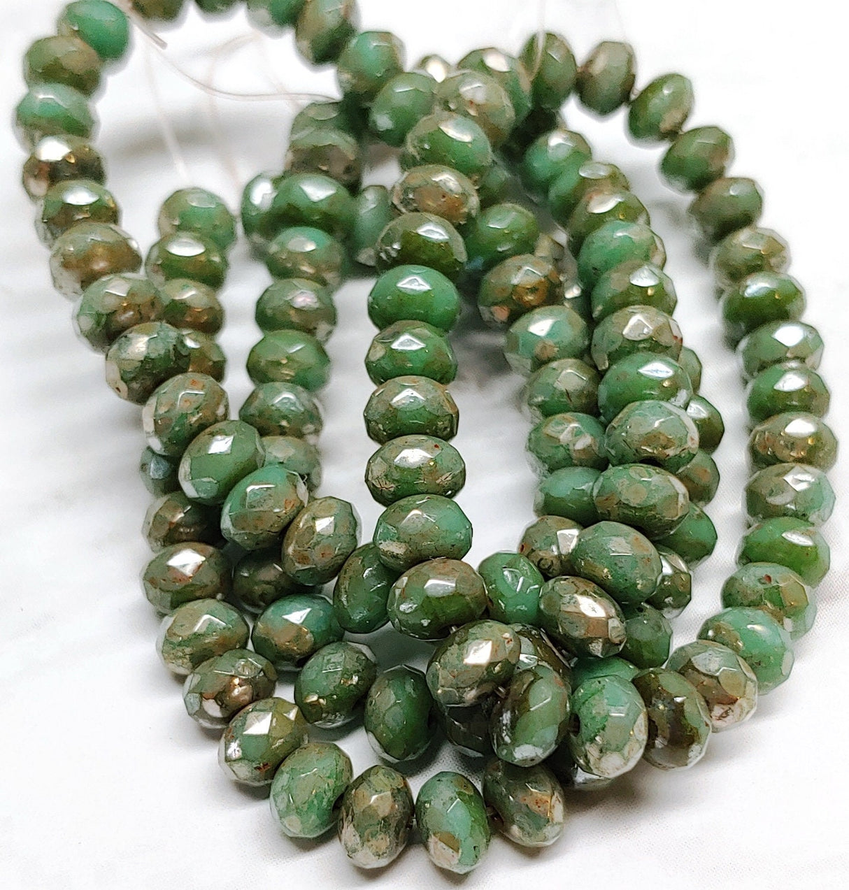 3x5mm Rondelle Sea Green with Picasso Finish - Czech Glass Beads, 30 beads