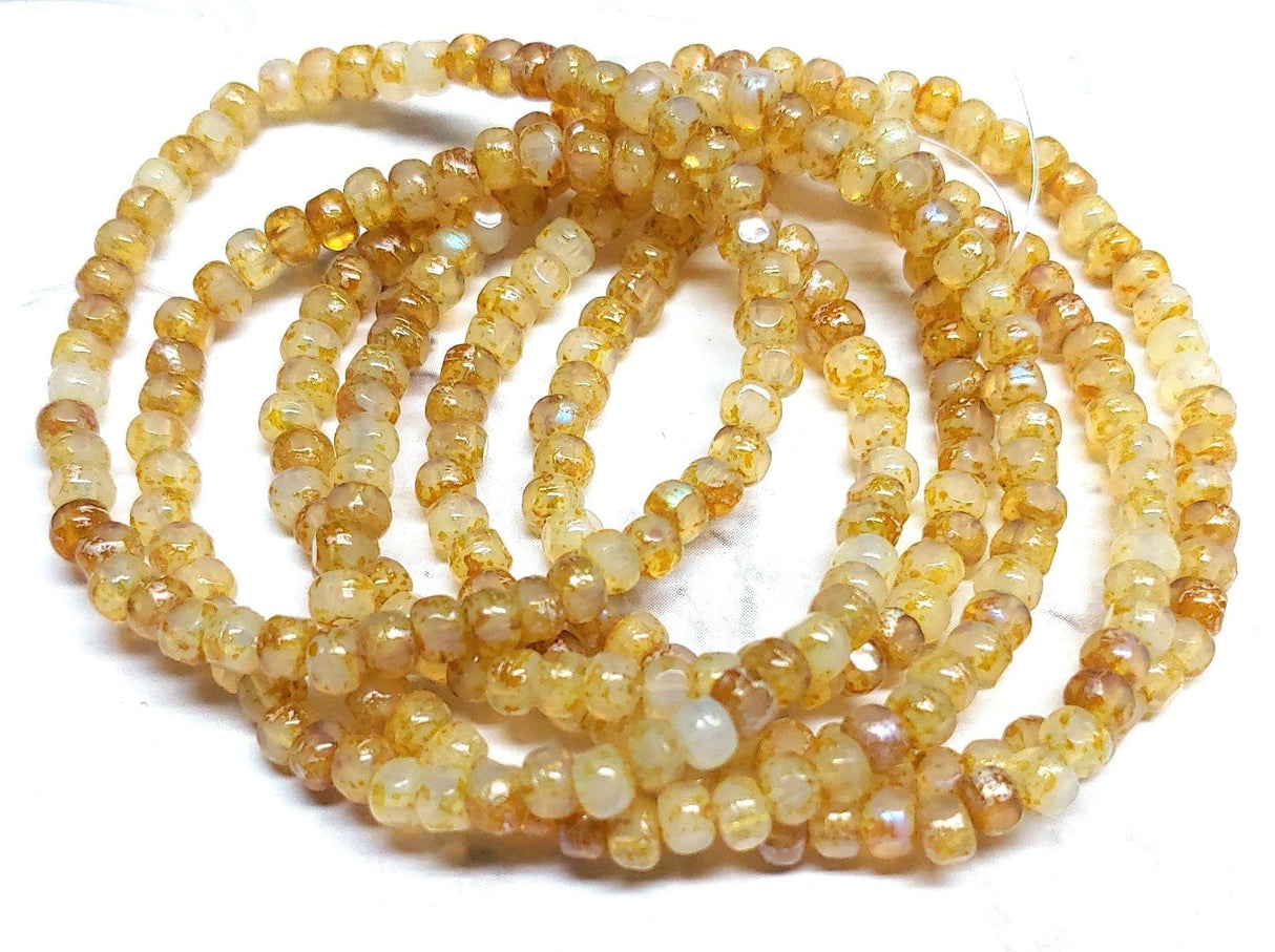 3x4mm Trica Bead Off White w/Mercury AB Finish - 3 Cut Czech Glass Beads, 50 beads