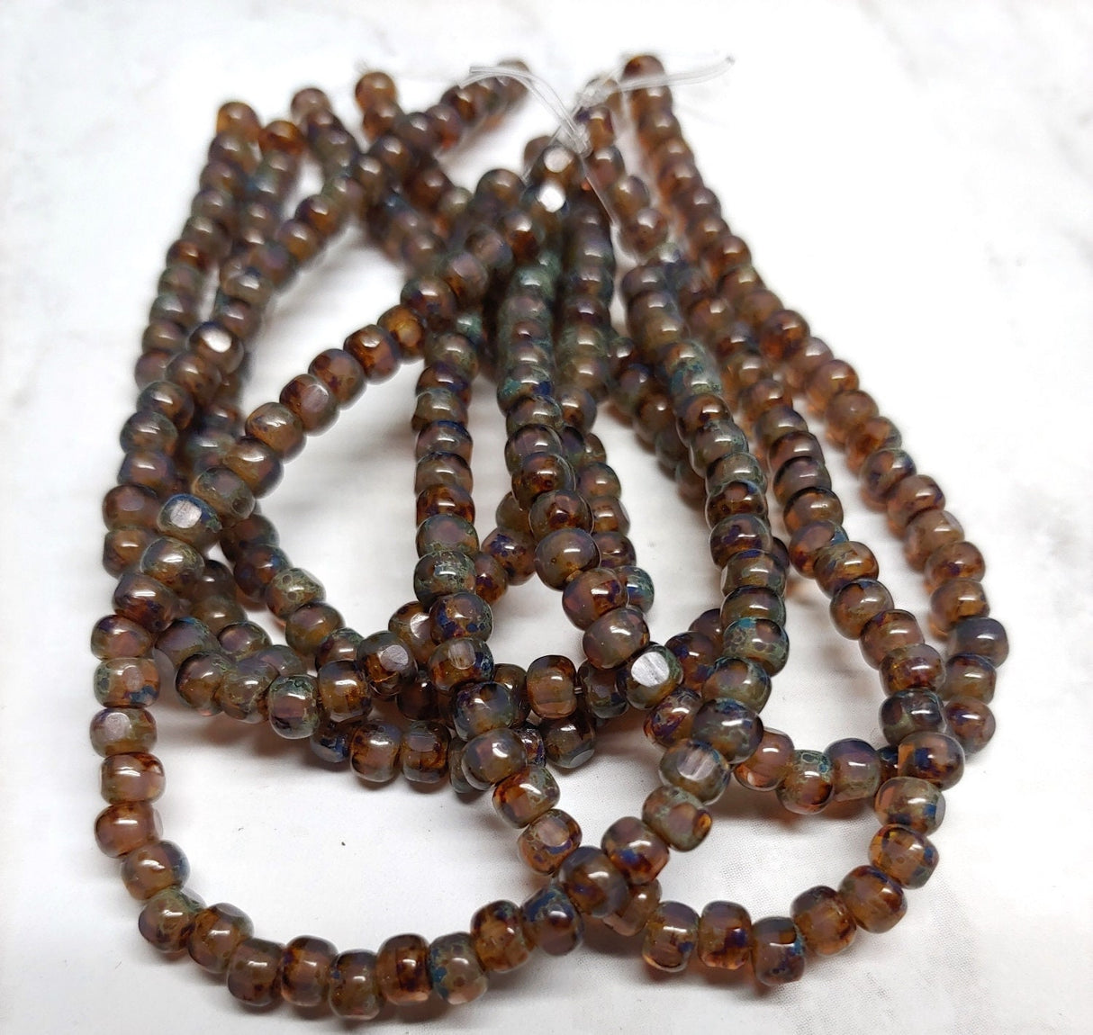 3x4mm Trica Bead Brown and Mulberry - 3 Cut Czech Glass Beads, 50 beads
