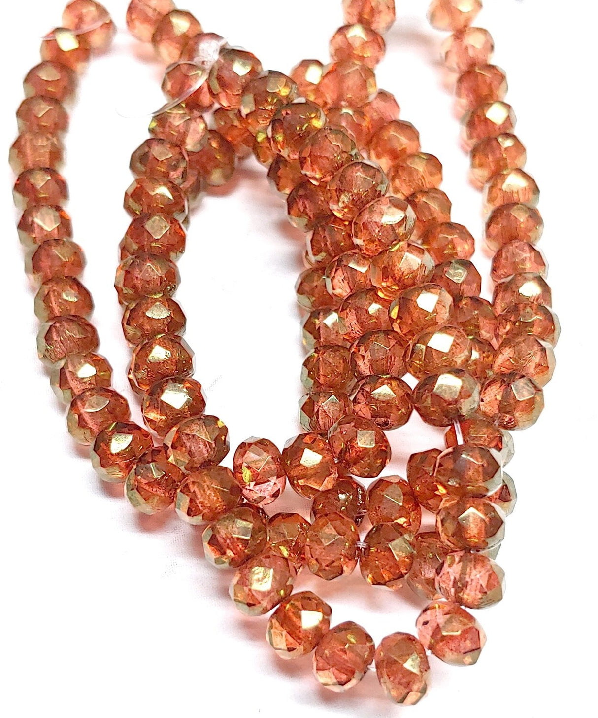 3x5mm Rondelle Alloy Orange with Golden Luster - Czech Glass Beads, 30 beads