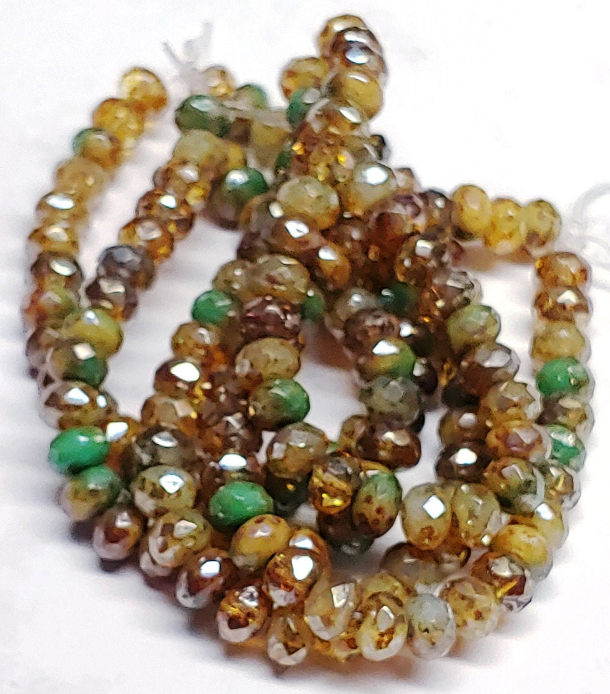 3x5mm Rondelle Tan Sea Green w Heavy Picasso - Czech Glass Beads, 30 beads