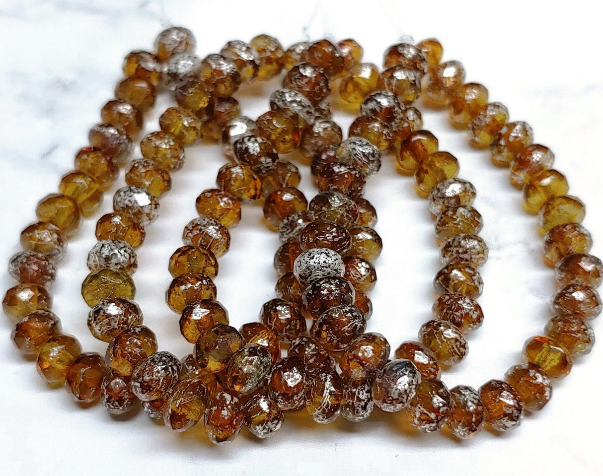 3x5mm Rondelle Amber with Mercury Finish - Czech Glass Beads, 30 beads