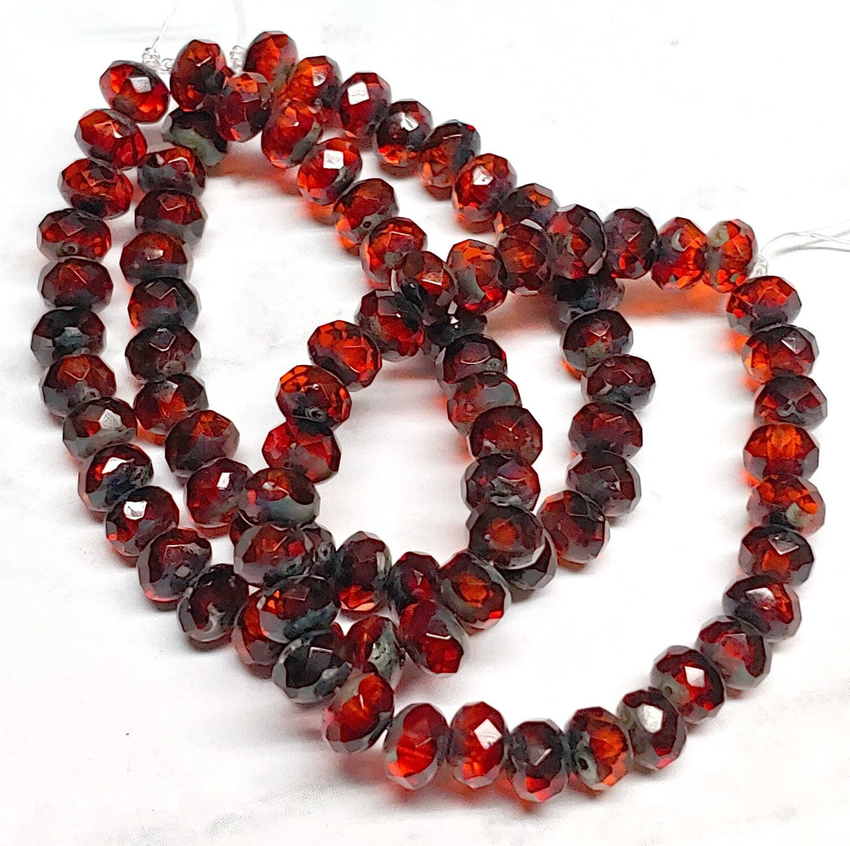 3x5mm Rondelle Red and Ladybug with Picasso Finish - Czech Glass Beads, 30 beads
