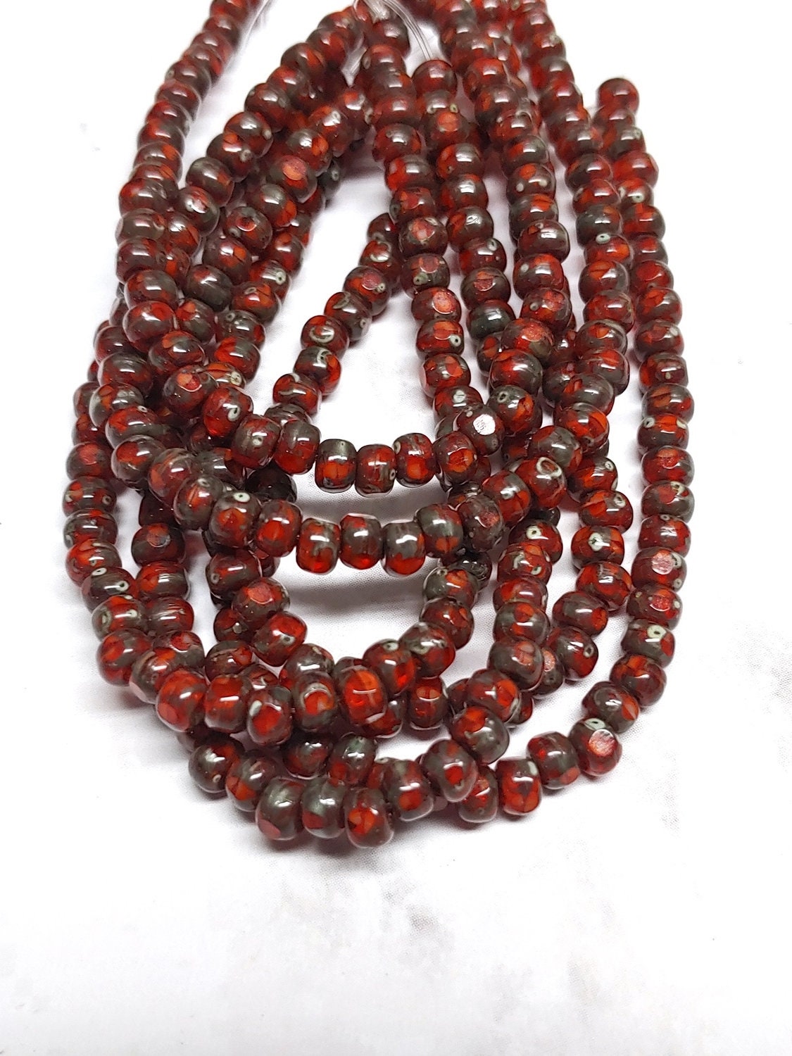 3x4mm Trica Bead Ladybug with Picasso Finish - 3 Cut Czech Glass Beads, 50 beads