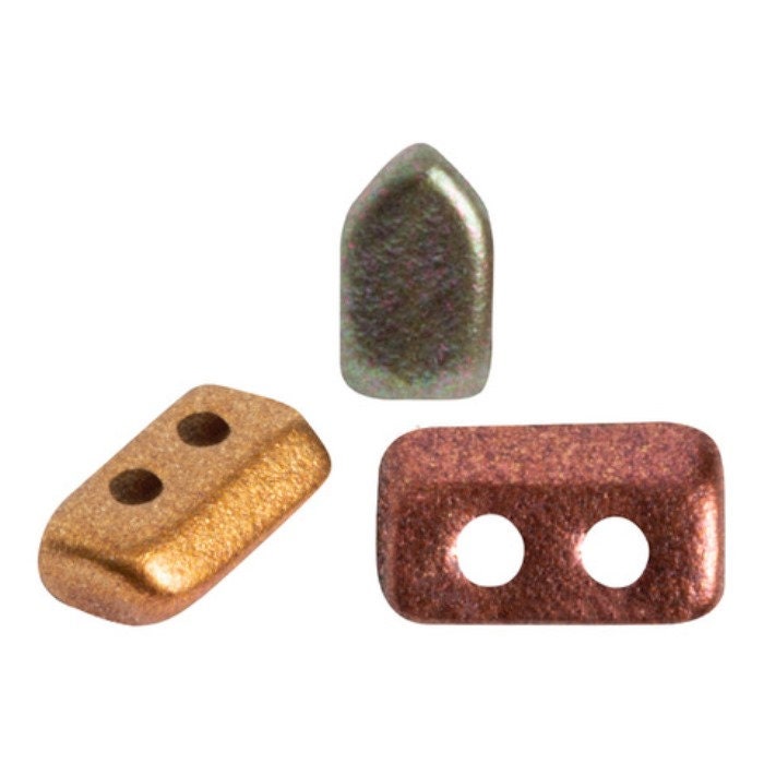 Piros Par Puca-Paris Yellow Gold Metallic Iris, 2-Hole 2x5x3mm Czech Glass, 5 grams