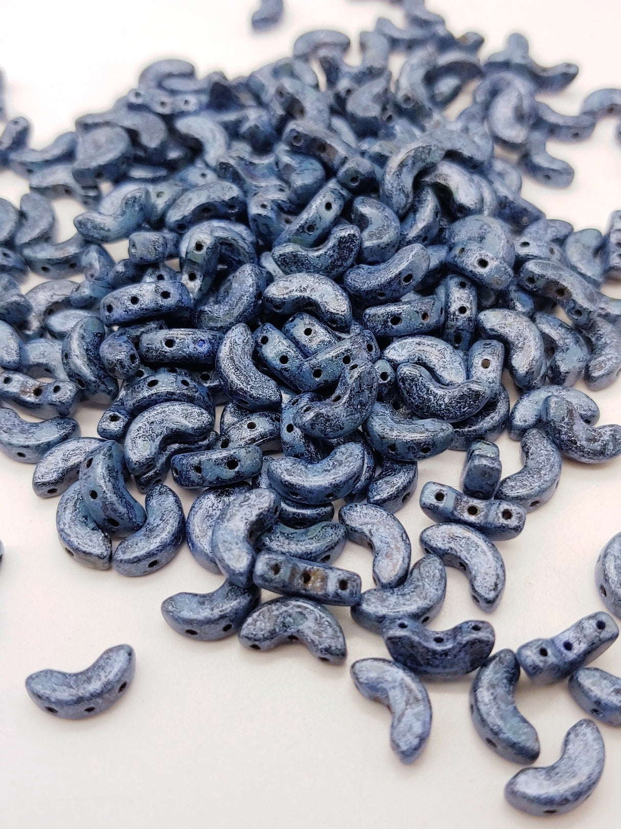 Last four....Arcos par Puca Spotted Metallic Matte Blue, 3-Hole 5X10MM Czech Glass, 23980-65325-30 Beads