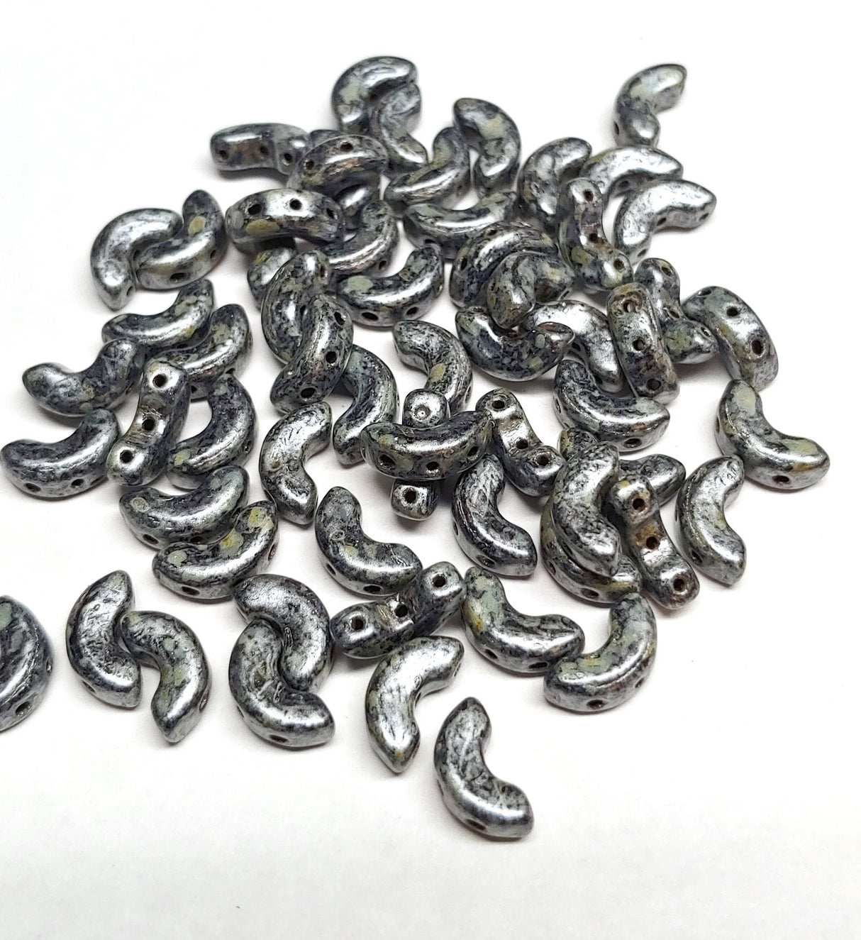 Last one....Arcos® par Puca® Spotted Metallic Matte Old Silver, 3-Hole 5X10mm Czech Glass, 34 Beads