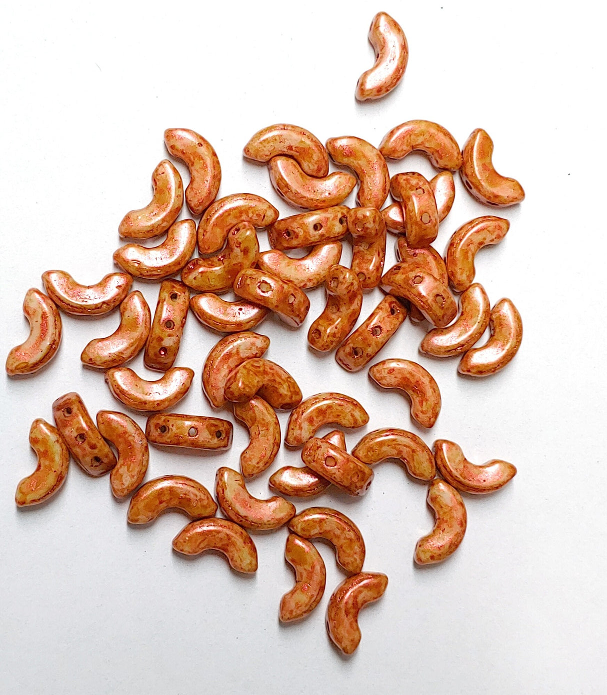 Arcos® par Puca® Opaque Salmon Spotted, 3-Hole 5X10MM Czech Glass, 65324- 30 Beads