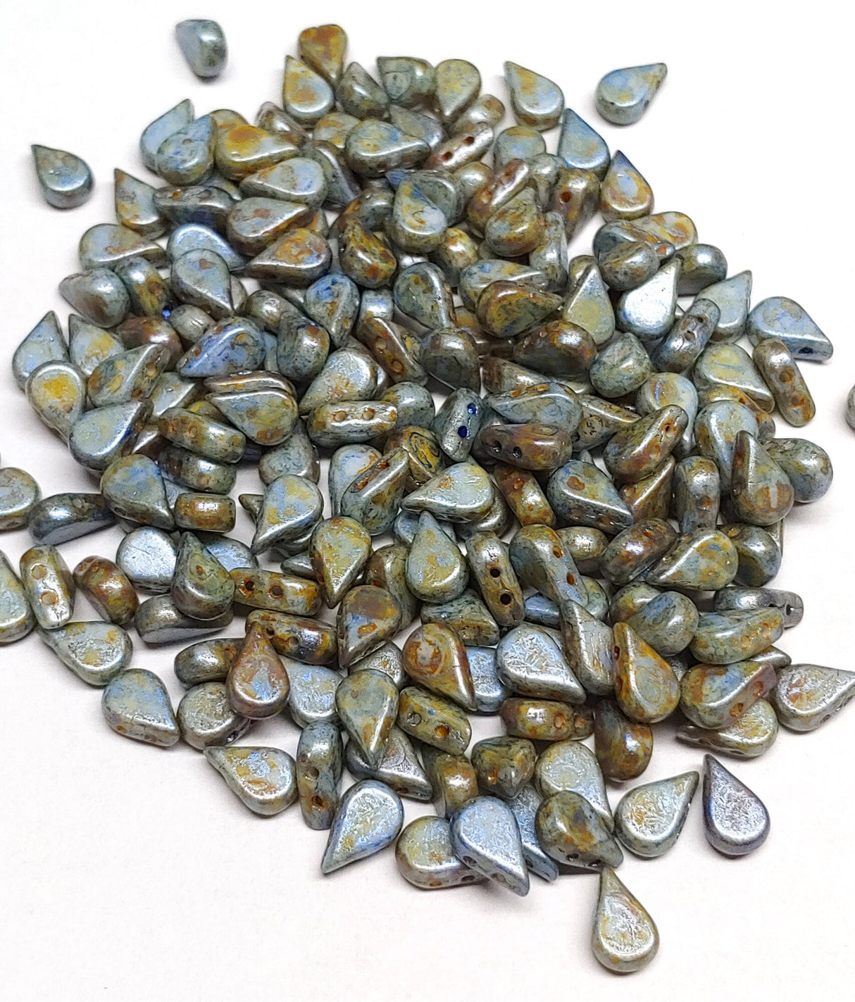 Amos® par Puca® Paris Opaque Blue Green Spotted, 2-Hole Czech Glass 5x8mm, 02010-65325-30 Beads