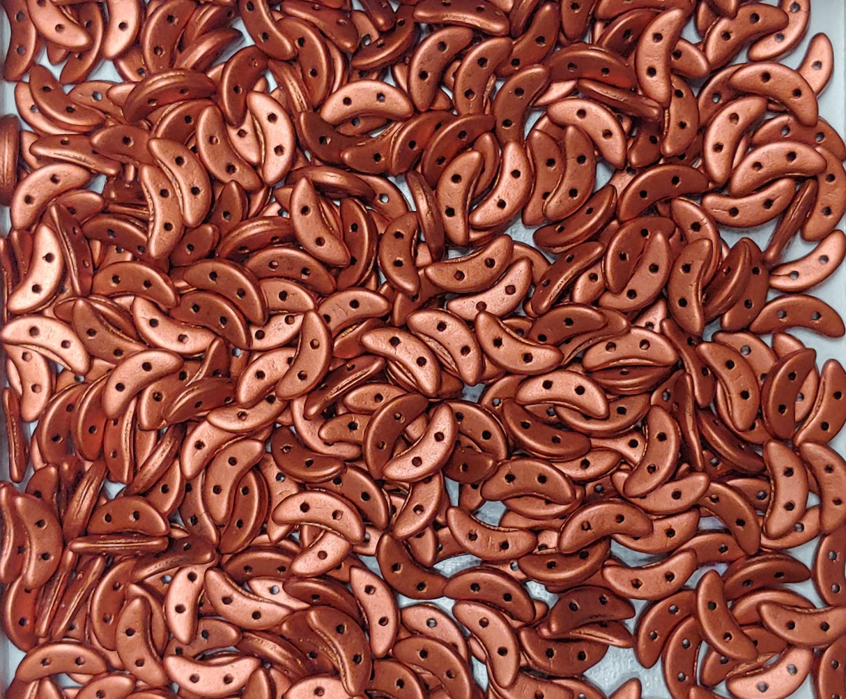 Metallic Antique Copper CzechMates Crescent Bead, 10mm 2-Hole Czech Glass Bead-50 beads