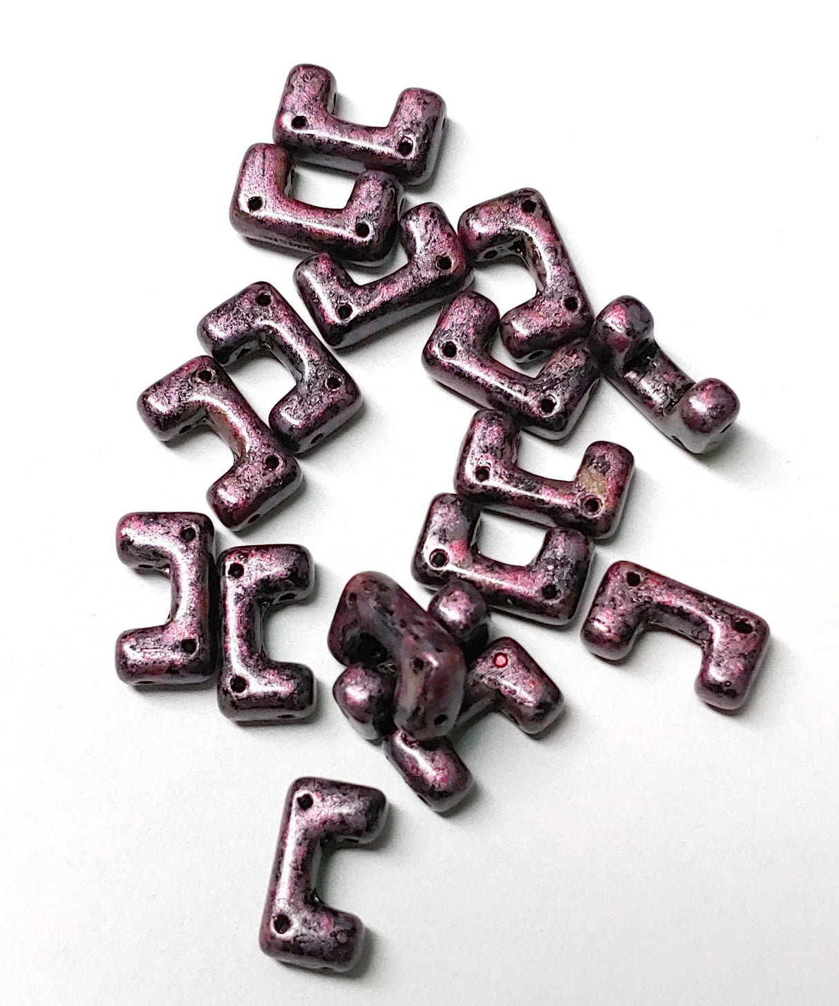 Telos® Metallic Matte Violet Spotted, 4 Hole 12mm x 4mm Czech Glass, 65327, Qty 16 beads