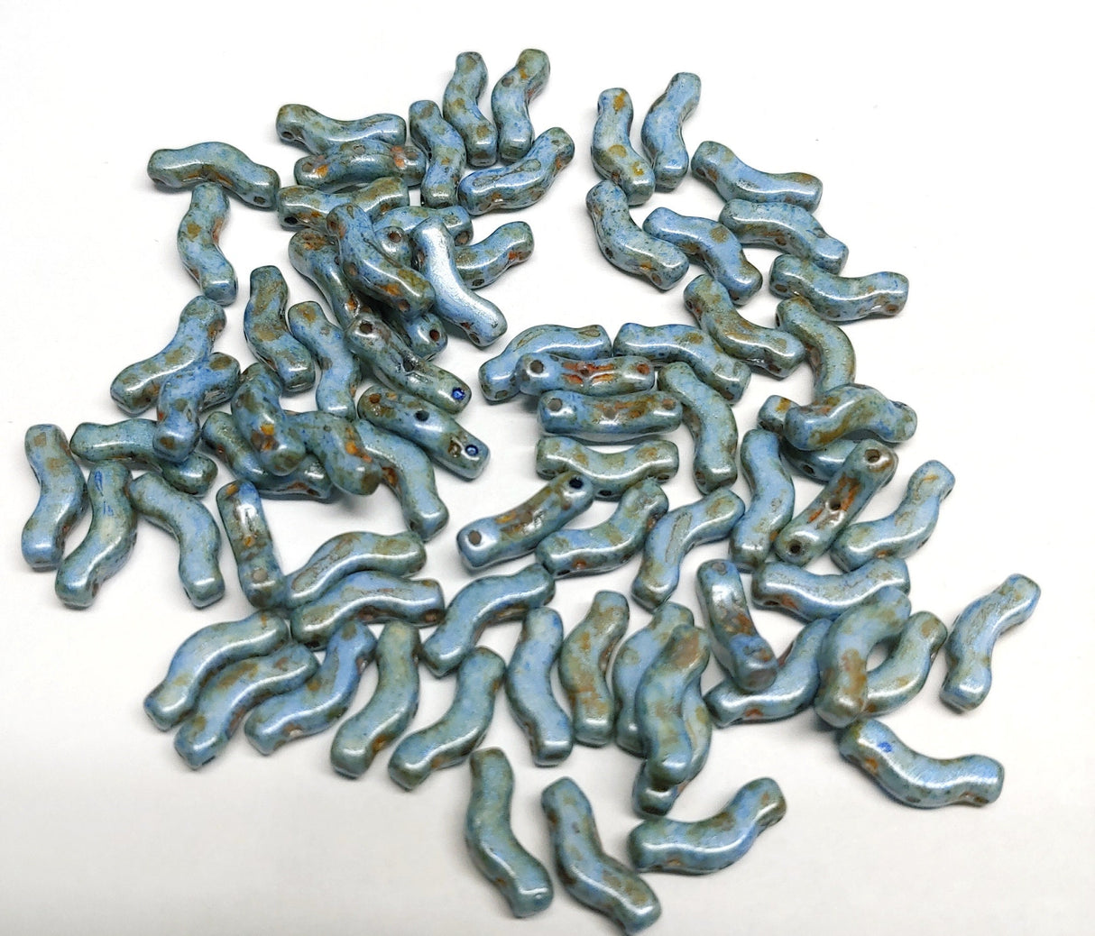 Bridge Bead Sage, 3x12mm Czech Glass 3-Hole Bead, 30 beads