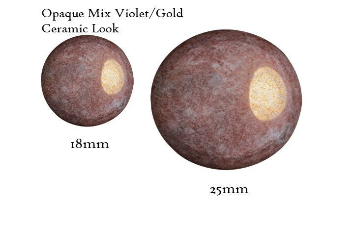 Cabochon Par Puca Paris, Opaque Mix Violet Gold Ceramic 18mm or 25mm Czech glass, Qty 1