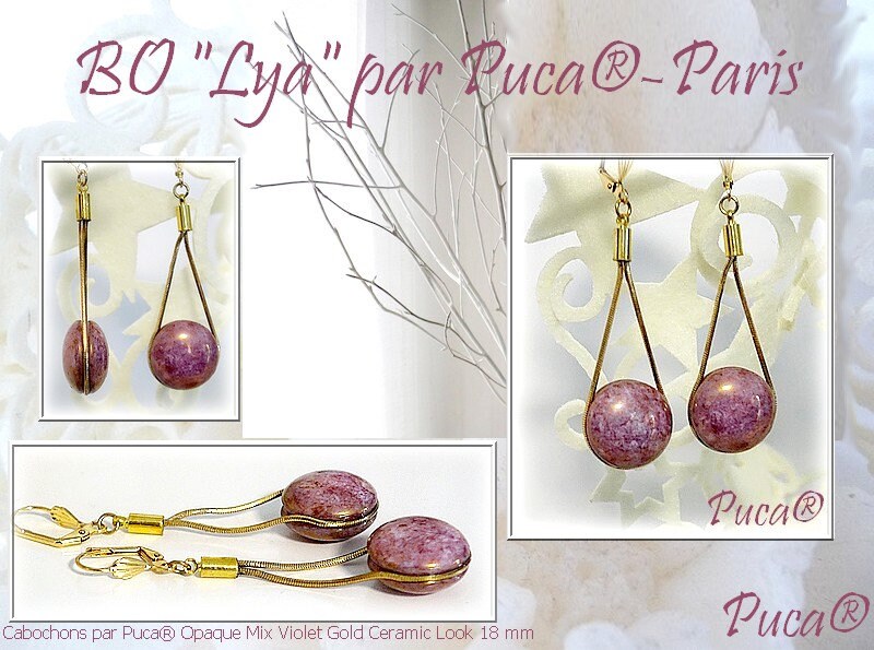 Cabochon Par Puca Paris, Opaque Mix Violet Gold Ceramic 18mm or 25mm Czech glass, Qty 1