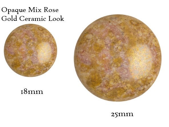 Cabochon Par Puca Paris, Opaque Mix Rose/Gold Ceramic 18mm or 25mm Czech glass, Qty 1