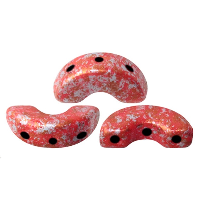 Arcos par Puca Opaque Light Coral Red Tweedy, 3-Hole 5X10MM Czech Glass, 94300-45703-30 Beads