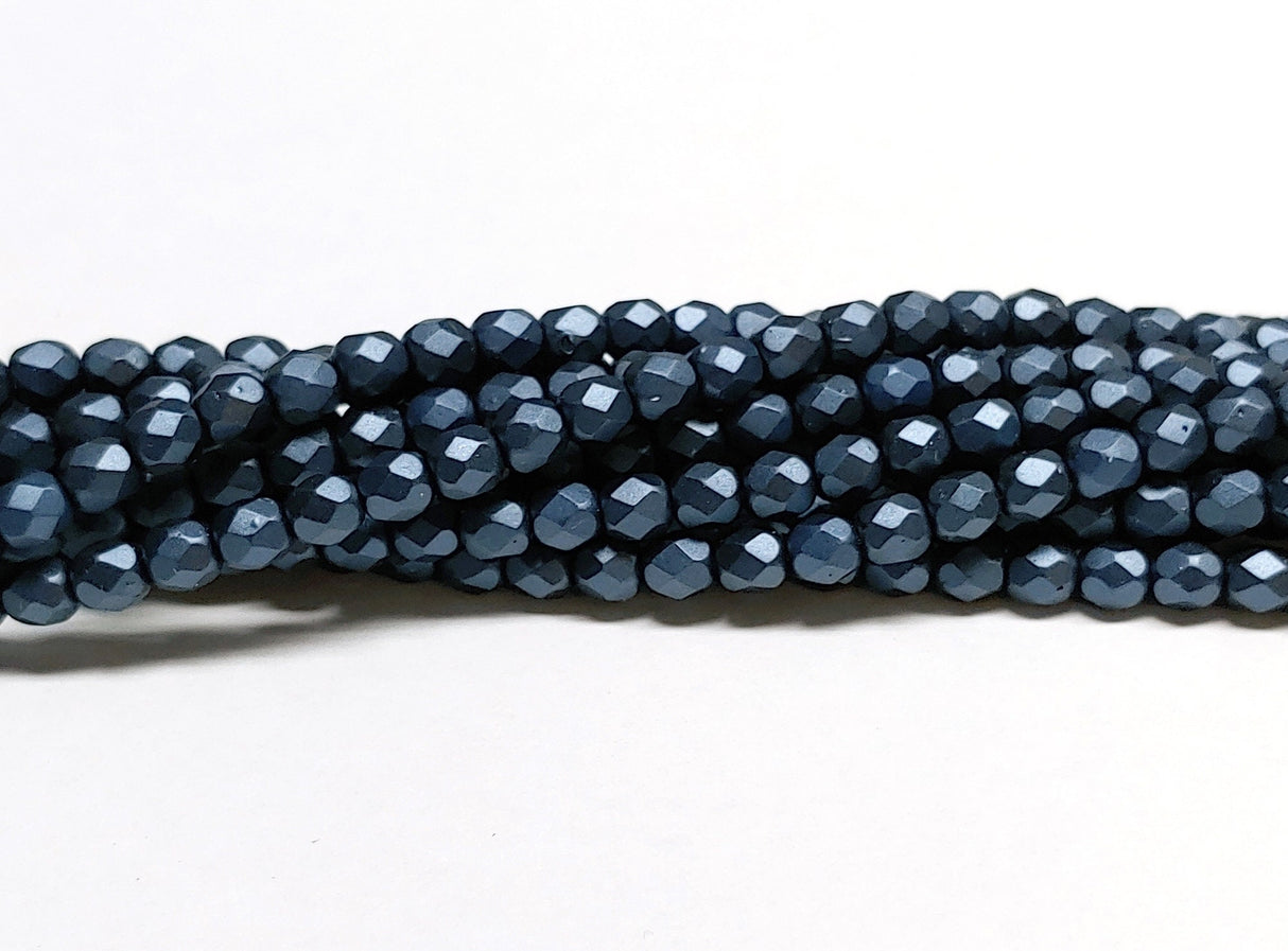 4mm Fire Polish Pastel Montana, Czech glass faceted round bead, 25042-50 beads