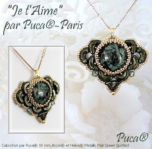 Cabochon Par Puca Paris, Metallic Matte Green Spotted 18mm or 25mm Czech glass, Qty 1
