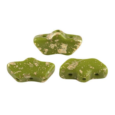 Delos Par Puca ®-Paris® Opaque Green Splash, 3 Hole Czech Glass 6 x 11mm, 53420-94401-25 Beads