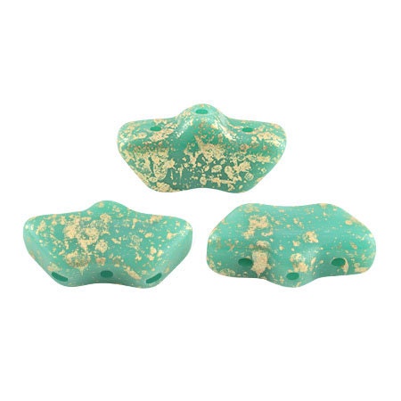 Delos Par Puca ®-Paris® Opaque Green Turquoise Splash, 3 Hole Czech Glass 6 x 11mm, 63130-94401-25 Beads